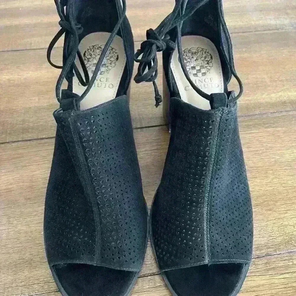 VINCE CAMUTO VC VASHA BLACK NUBUCK SANDAL PUMP HIGH HEEL Size 8M Lace Up - Picture 2 of 10